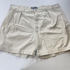 VTG Polo Ralph Lauren Andrew Short Khaki Pleated Cotton Mens Size 40 Y2K